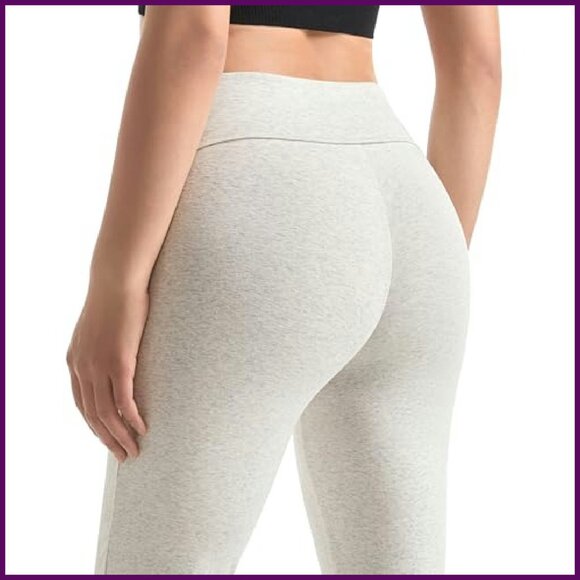 Women's Flare Leggings Fold Over Yoga Pants Cotton Blend Comfy - Picture 6 of 8